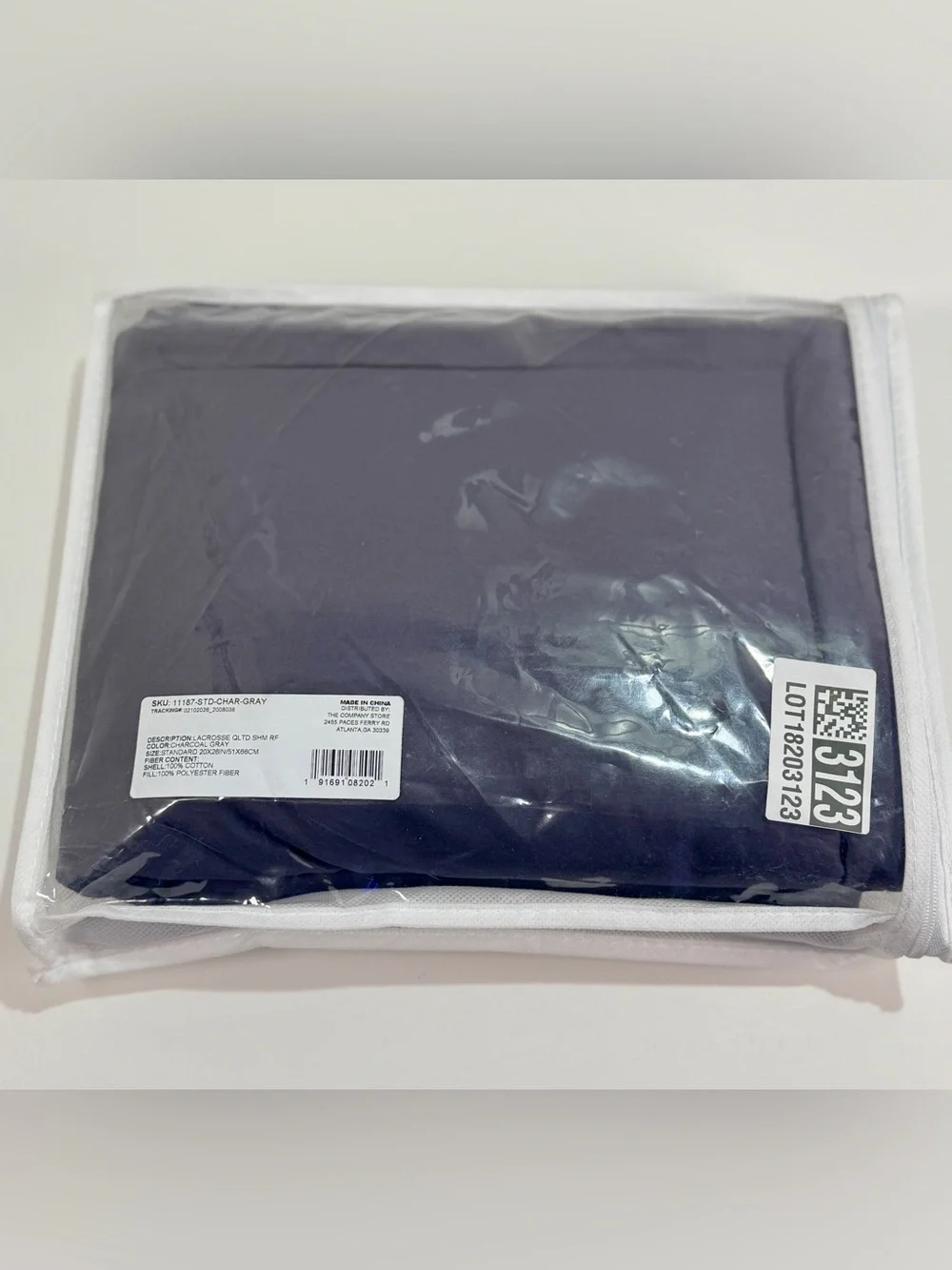 NWT The Company Store LaCrosse Quilted Sham Standard Charcoal Gray